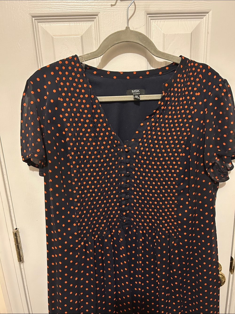 MSK Navy Blue Midi Dress with Orange Polka Dots - Picture 3 of 10